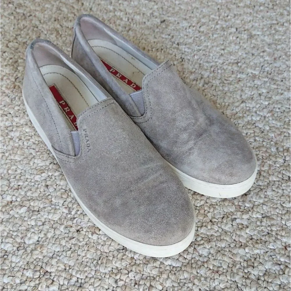 Prada light gray suede slip on sneakers size 36.5